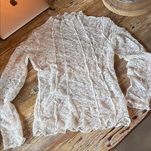 ILLA ILLA Sheer Lace Long Sleeve Blouse - Cream